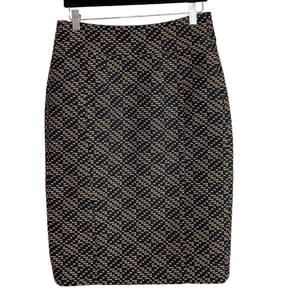 Burberry London‎ Midi Pencil Skirt Black Tan Texture Pattern Size 6